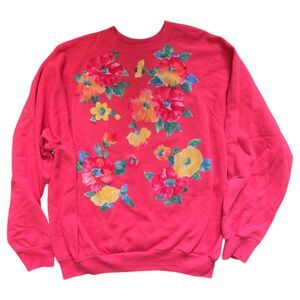 Floral Sweatshirt with Red and Yellow Flowers from Tultex - XL
